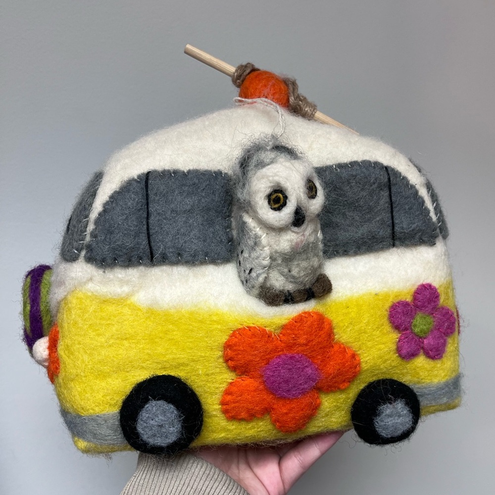 Wild Woolies Felt Wool Magic Bus Birdhouse Volkswagen bug owl car decoration